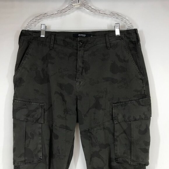 HUDSON - MENS 34 - OLIVE CAMO COTTON BLEND CARGO PANTS - Picture 2 of 8